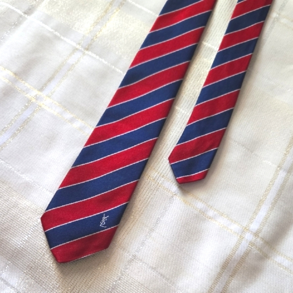 Yves Saint Laurent Red and Blue Striped Tie